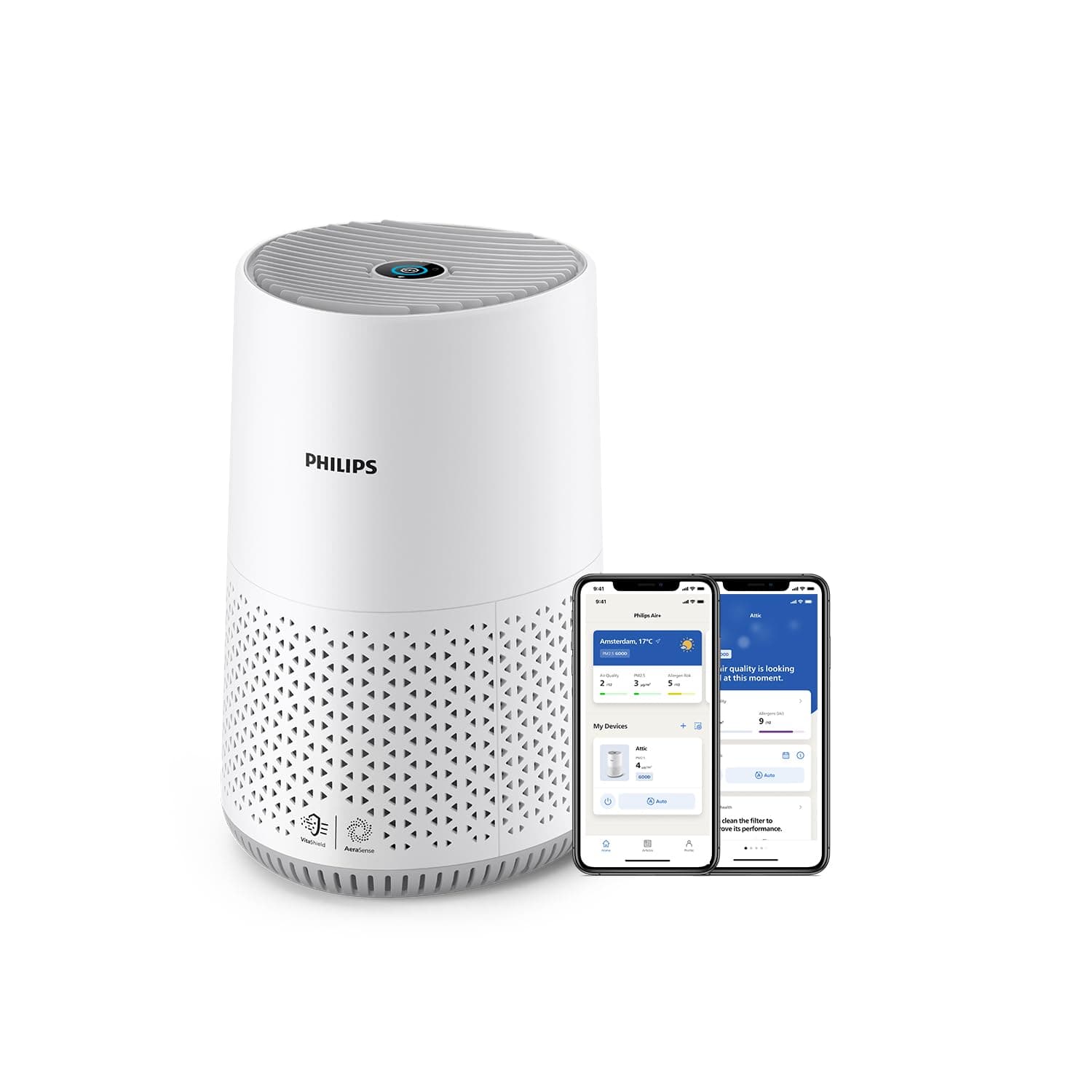 Philips Air Purifier 600 Series, Energy Efficient with Smart Sensor, For allergy sufferers, HEPA filter removes 99.97% of pollutants, Covers up to 44m2, App control, White (AC0651/10)