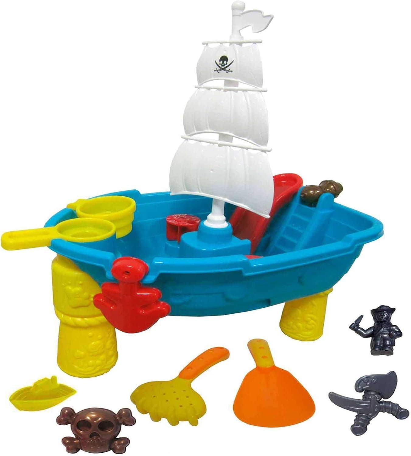 Inside Out Toys Sand and Water Play Table, Pirate Ship with Water Slide and Water Spin Wheel, Plenty of Accessories to enjoy Sand or Water Play