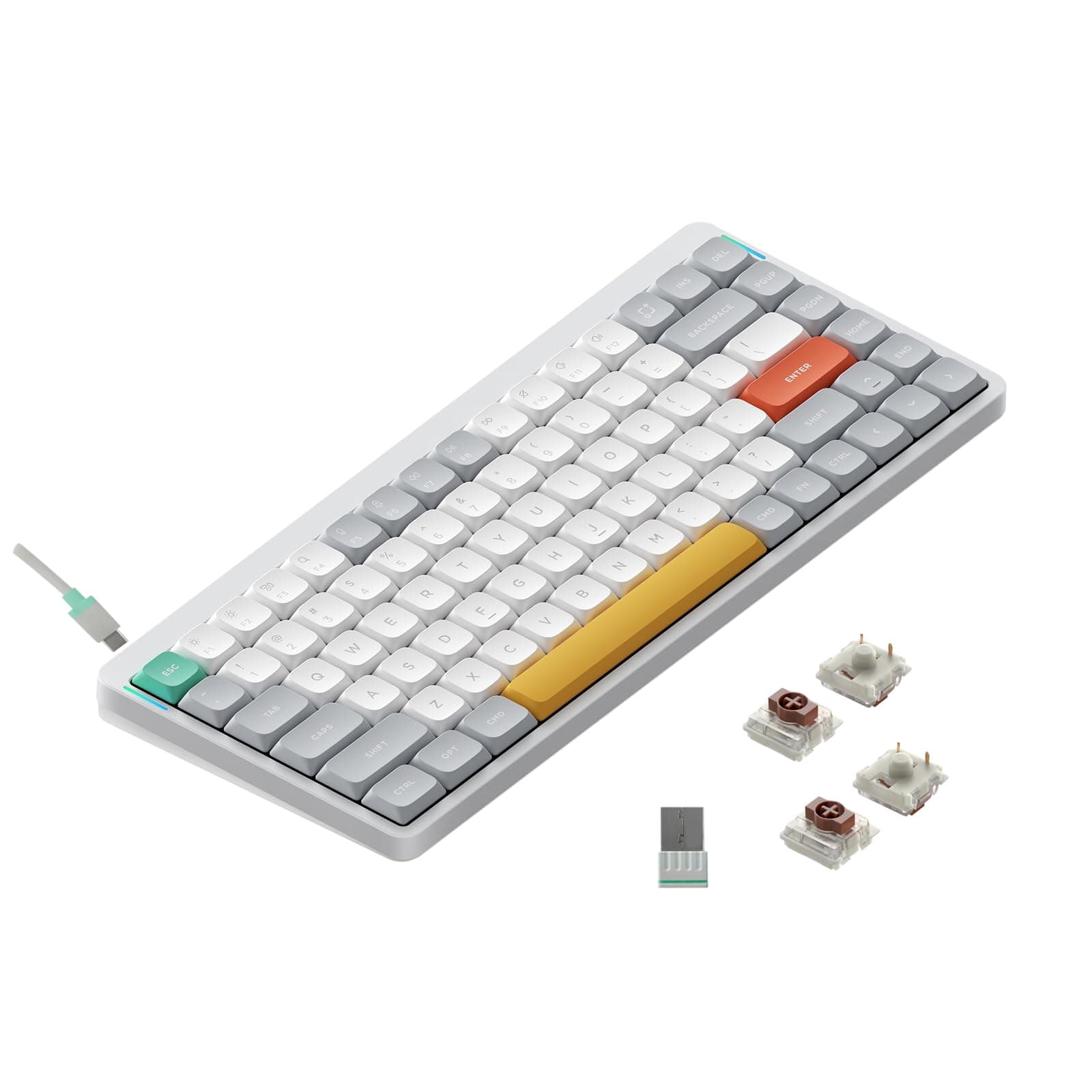 Air75 V2 Portable 75% Mechanical Keyboard,Wireless Keyboard,Supports Bluetooth/2.4G/USB-C RGB Gaming Keyboard,Compatible with Windows/Mac OS/Linux Systems White-Gateron Brown Switch