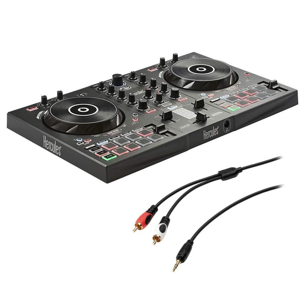 DJ 2 Control Inpulse 300, Black with 8in Stereo Mini to Dual RCA Y-Cable (6') Bundle, Speaker