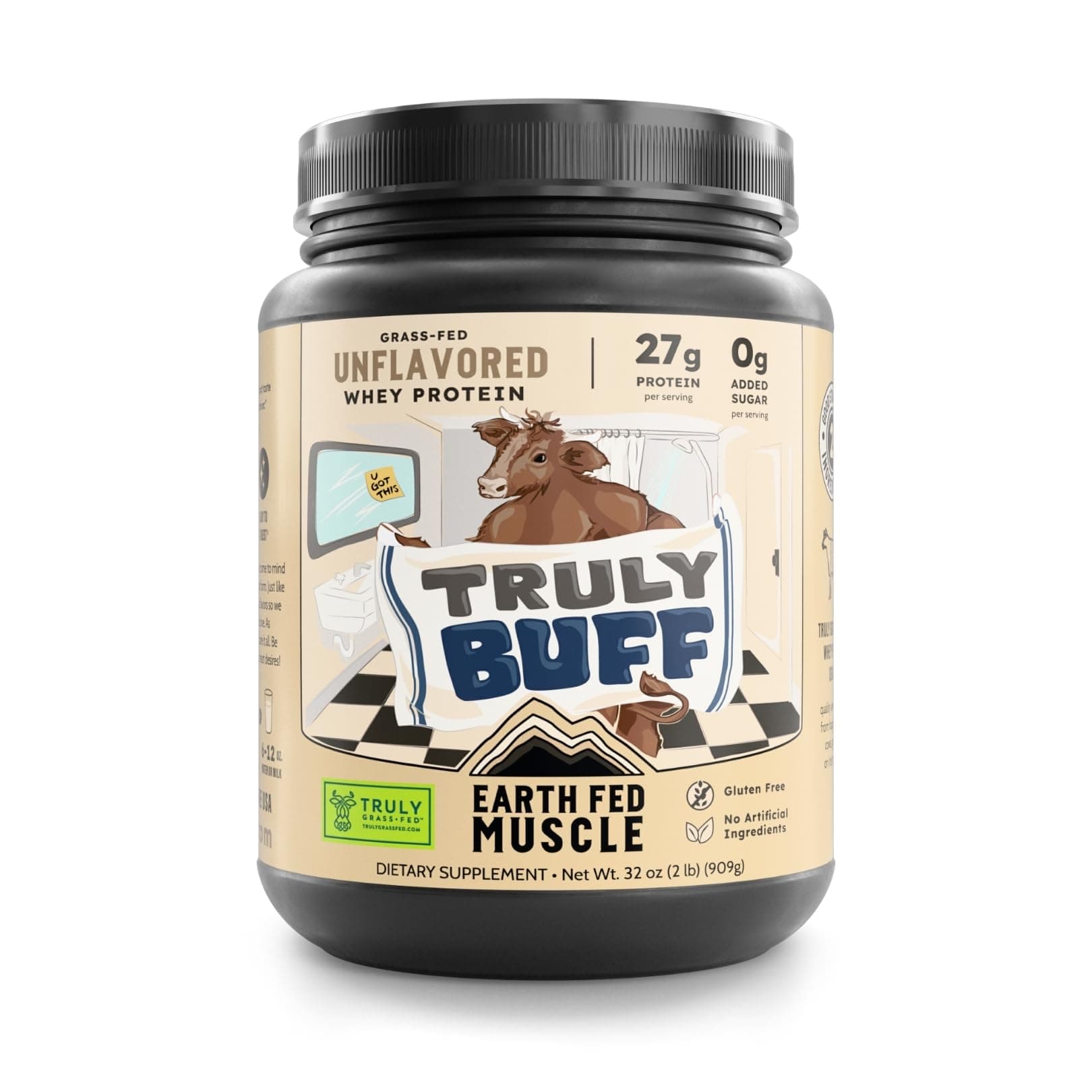 Earth Fed Muscle Truly Buff Truly Grass Fed Whey Protein Isolate - No Artificial Ingredients, Soy Free, Gluten Free, Non-GMO and Hormone Free (2 Pound, 30 Servings, Unflavored)