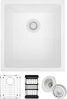 White Kitchen Sink, 17 Inch White Bar Sink, 17" x 19" x 10" Undermount Bar Sink With Accessories,Quartz Stone Material With 10 Inch Depth Signle Bowl Kitchen Sinks