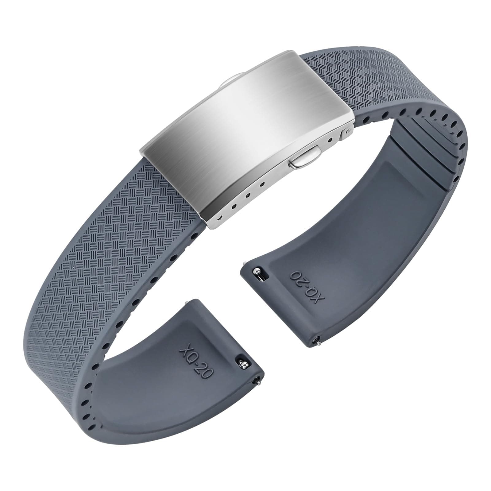 ULLCHROFKM Rubber Watch Band, Cut to Size Quick Release Fluororubber Watch Strap Soft Replacement Watchband with Silver Milled Clasp for Men Women 20mm 22mm