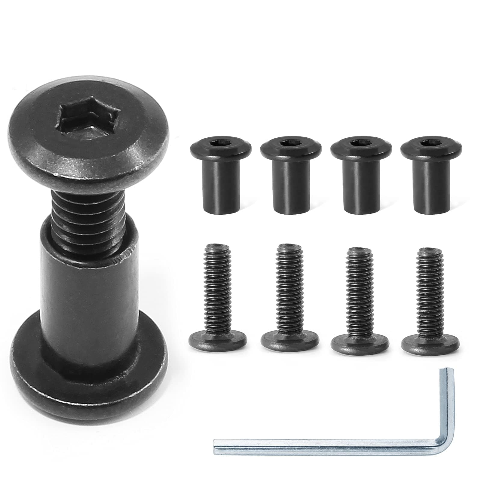 Jersvimc10 Pair(20 Piece) M6x20mm Hex Drive Socket Cap Bolt with Allen Wrench, Black Furniture Connector Bolts M6 Countersunk Screw Barrel Nuts Binding Screws for Crib Replacement Belt Cabinet