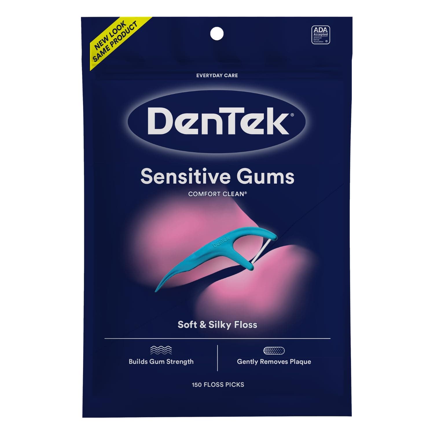 Comfort Clean Sensitive Gums Floss Picks, Soft & Silky Ribbon Floss, Gentle on Teeth and Sensitive Gums (150 Picks)