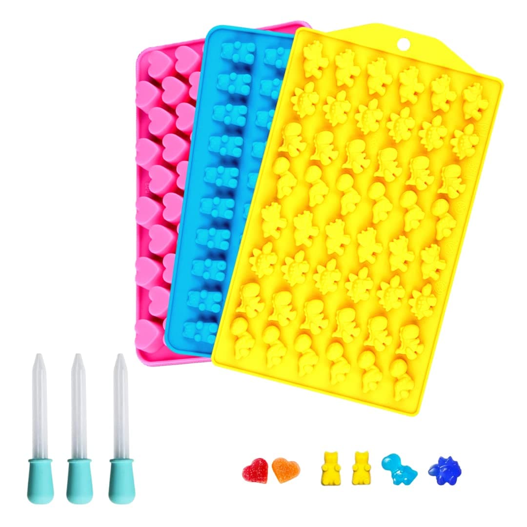 Silicon Candy Mold,Gummy Mold Pack of 3 with 3 Droppers, Jelly Candy Making Chocolate Mould Animal, Heart Gummy Bear Mold Shape Gravity Traders