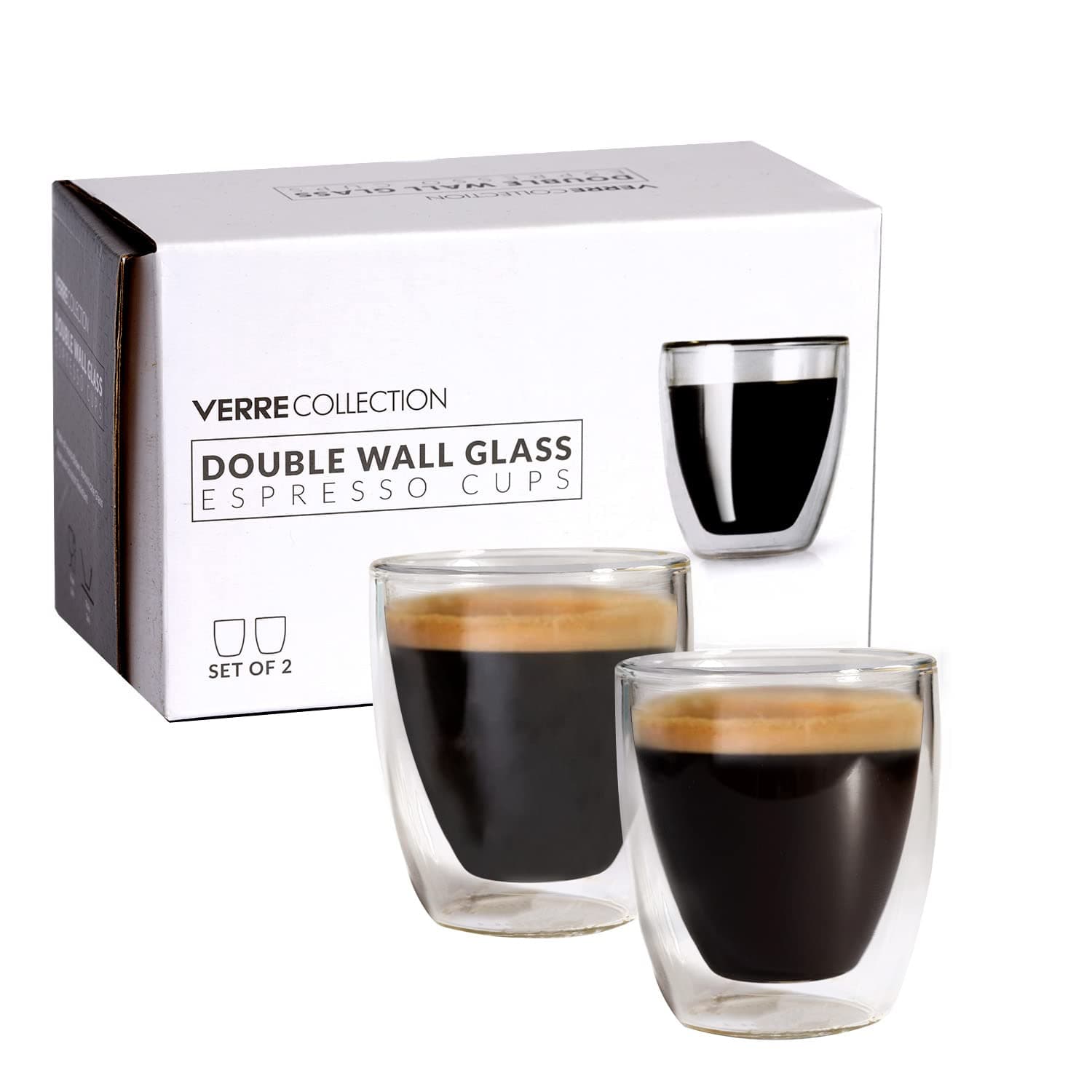 Double Wall Glass Espresso Latte Cappuccino Mug, Coffee Cup | Set of 2 (2, 2.7 oz)