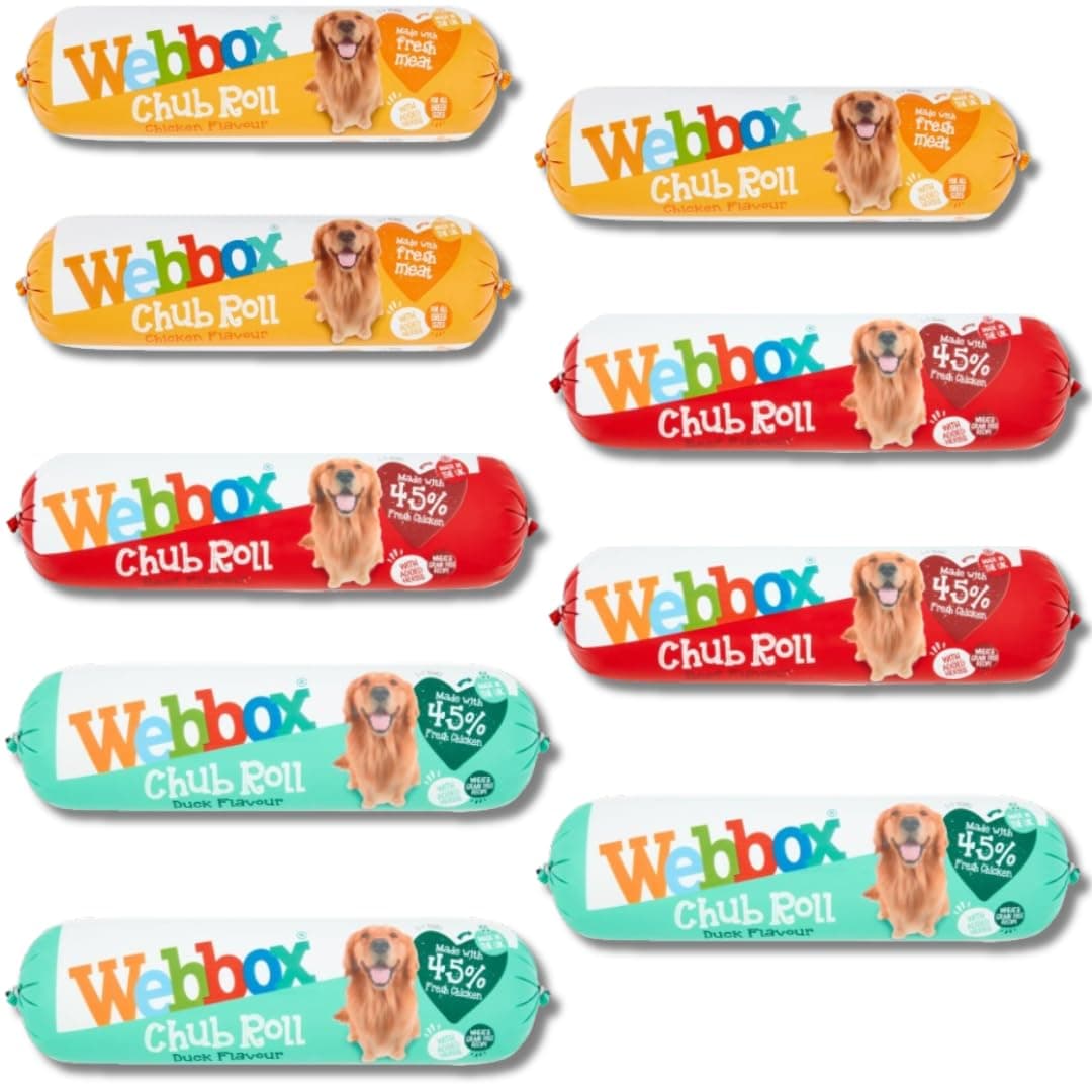 Webboxs Chub Roll Beef + Chicken and Duck (720g rolls) | Made In The UK | Highly Nutritious With Fresh Meat (9x720g Assorted)