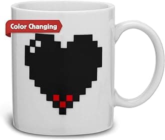 KIKKERLAND Stoneware Thermographic Ink Pixel Heart Morphing Mug, White