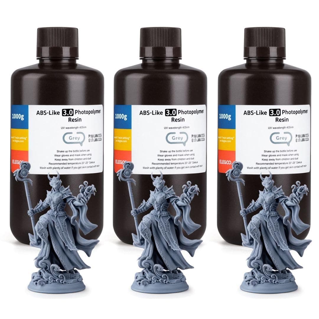 ELEGOO ABS-Like Resin 3.0, Upgraded 3D Printer Photopolymer Resin, Higher Heat-Resistance Fast Curing High Precision Non-Brittle, Grey 3000g