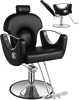 Salon Chair, Reclining Salon Chair for Hair Stylist, Barber Chair with Heavy Duty Hydraulic Pump, Hair Chairs Tattoo Braiding Beauty Spa Equipment, Cool Silver Black