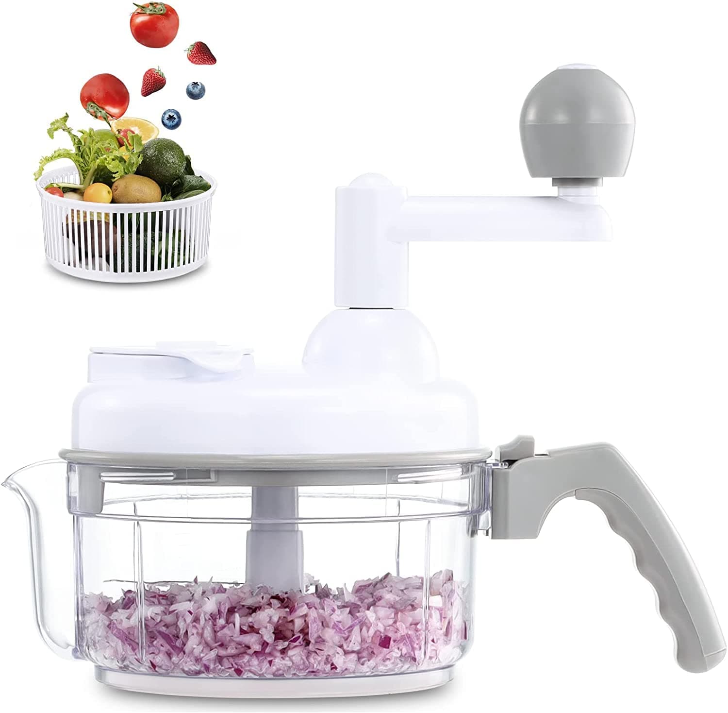 Hand Food Chopper, Vegetable Quick Chopper Manual Food Processor, Easy To Clean Food Dicer Mincer Mixer Blender, Rotary Onion Chopper for Garlic, Salad, Salsa, Nuts, Meat, Fruit, Ice, etc