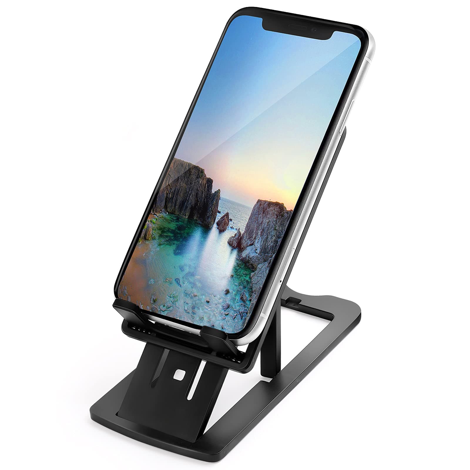 LOBKIN Phone Stand for Desk - Cell Phone Stand, Foldable Cell Phone Stand Adjustable, Flexible, Foldable, Portable, Non Slip Universal Smartphone Tabletop Dock for Desk (Black)