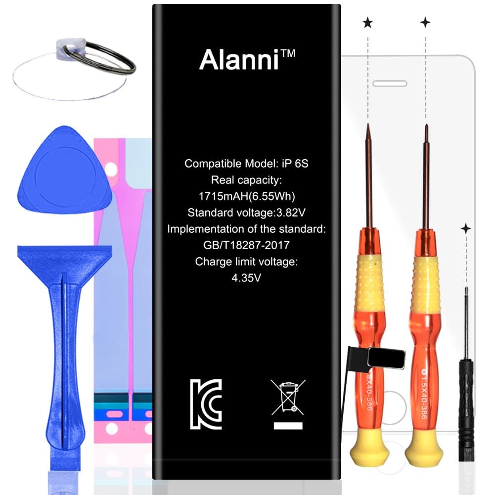 Alanni 1715 mAh Li-ion Battery for iP 6S Replacement with Complete Repair Tools Kits Instruction and Screen Protector(Only for 6S) 2 Year Warranty