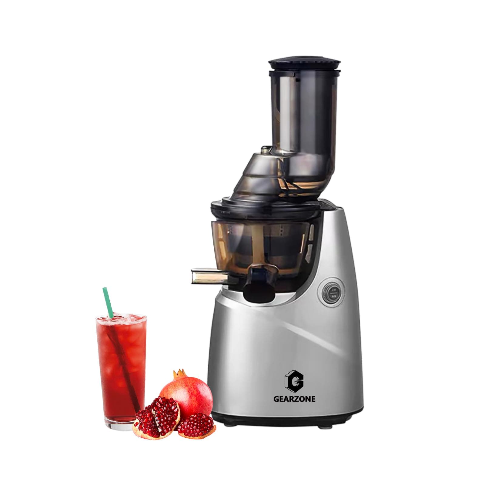 GearZone Silver Masticating Juicer Cold Pressed Juicers, High Juice Yield for Fruits
