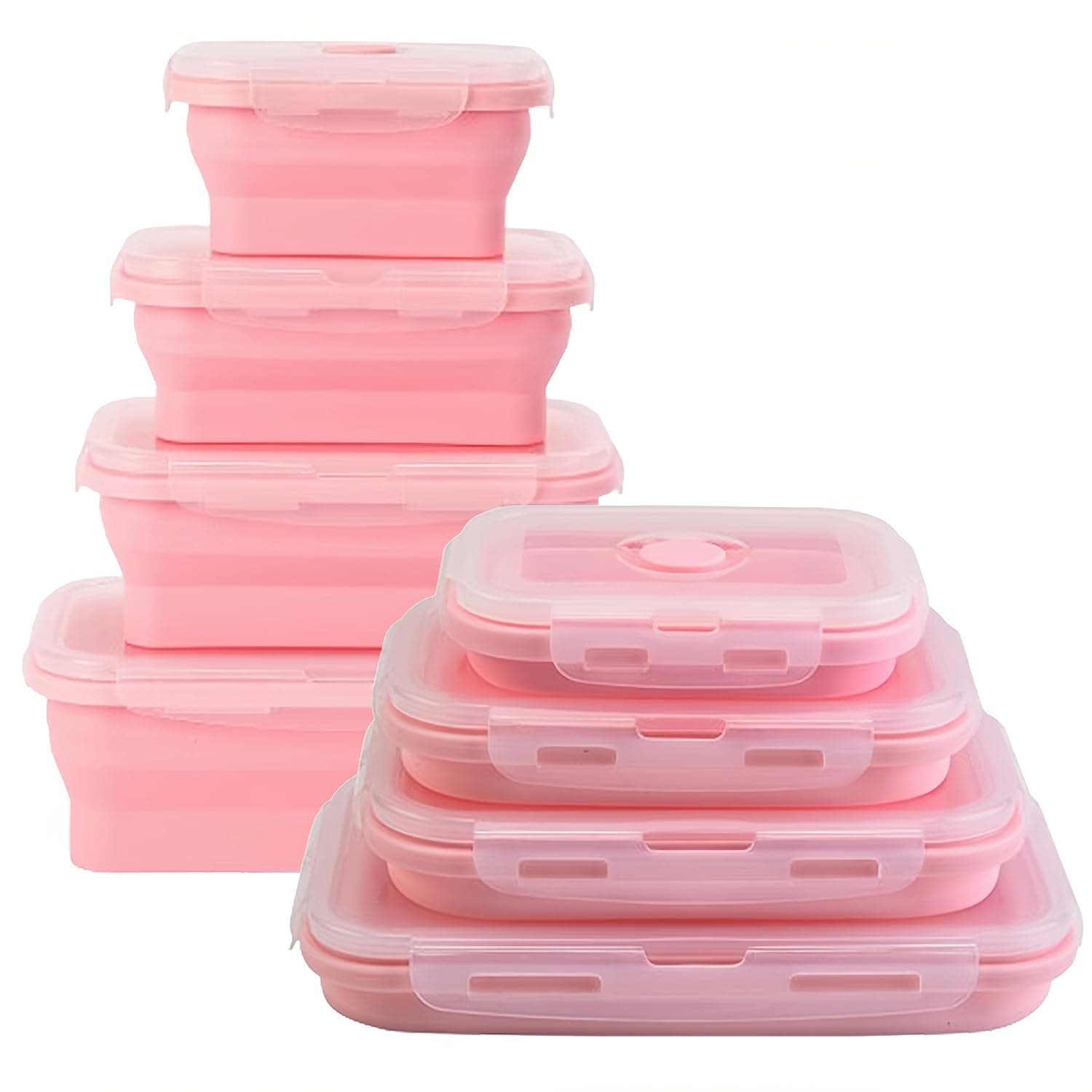 Collapsible Silicone Food Storage Containers with Lids, 4 Pack Set Portable Bento Lunch Box Meal Prep Containers Reusable, Space Saving Microwave/Fridge/Freezer/Dishwasher Safe (Pink)