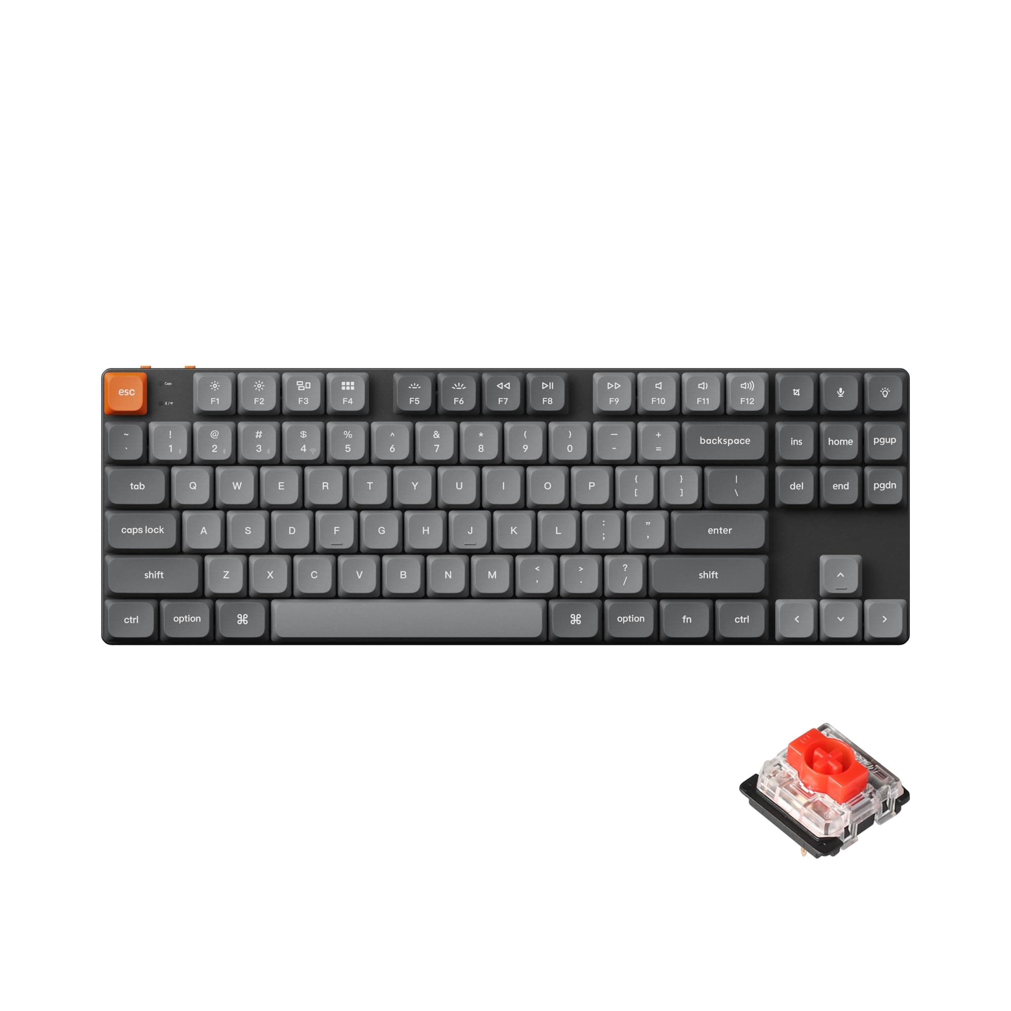 Keychron K1 Max QMK/VIA 2.4 GHz & Bluetooth Wireless Custom Mechanical Keyboard for Mac/Windows/Linux, TKL Layout Low-Profile Wired Keyboard White Backlight with Low-Profile Gateron Red Switch