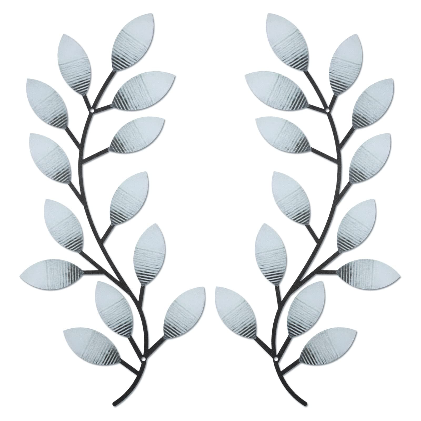Zhengmy 2 Pieces Metal Tree Leaf Wall Decor Vine Olive Branch Leaf Wall Art Wrought Iron Scroll Above The Bed, Living Room, Outdoor Decoration (Retro White)