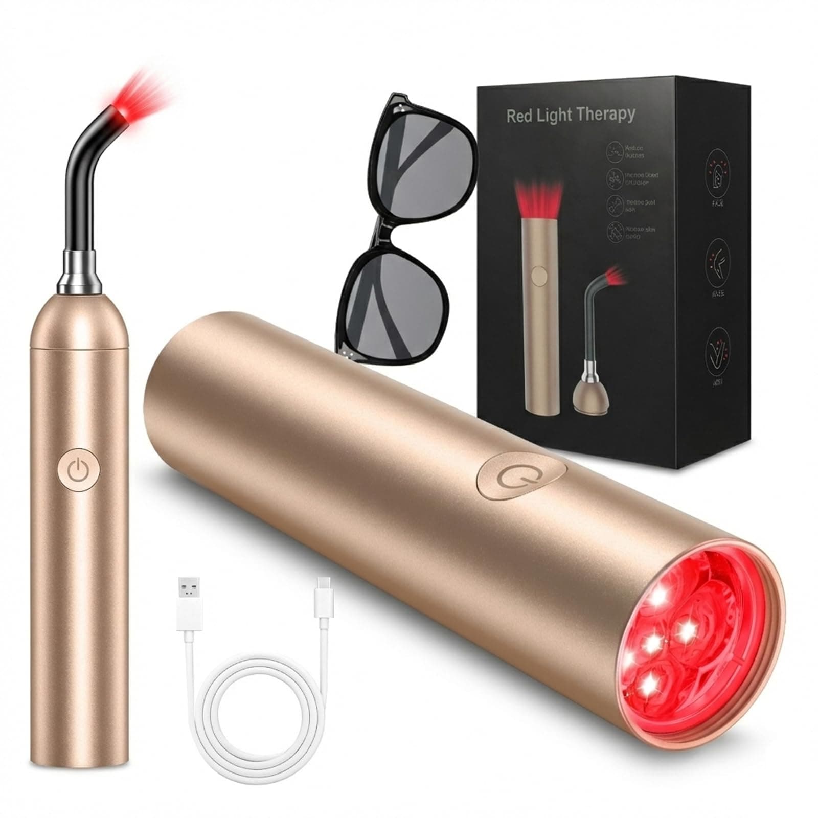 Red Light Therapy and Near Infrared Light Therapy Device, Portable Handheld LED Facial & Body Care Cold Sore Wand with 660nm 810nm 850nm 940nm Wavelengths