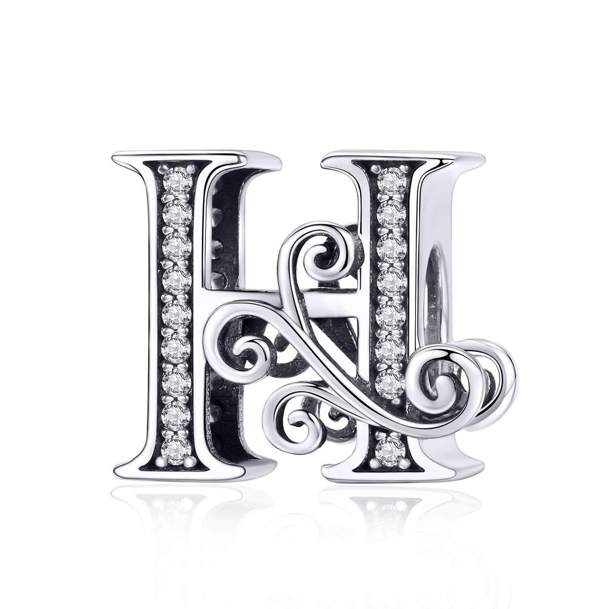 ABAOLALA ALPHABETSolid 925 Sterling Silver with Cubic Stones, Complete A~Z Gift Options Alphabet Charm Letter Beads fit Pandora European Bracelets
