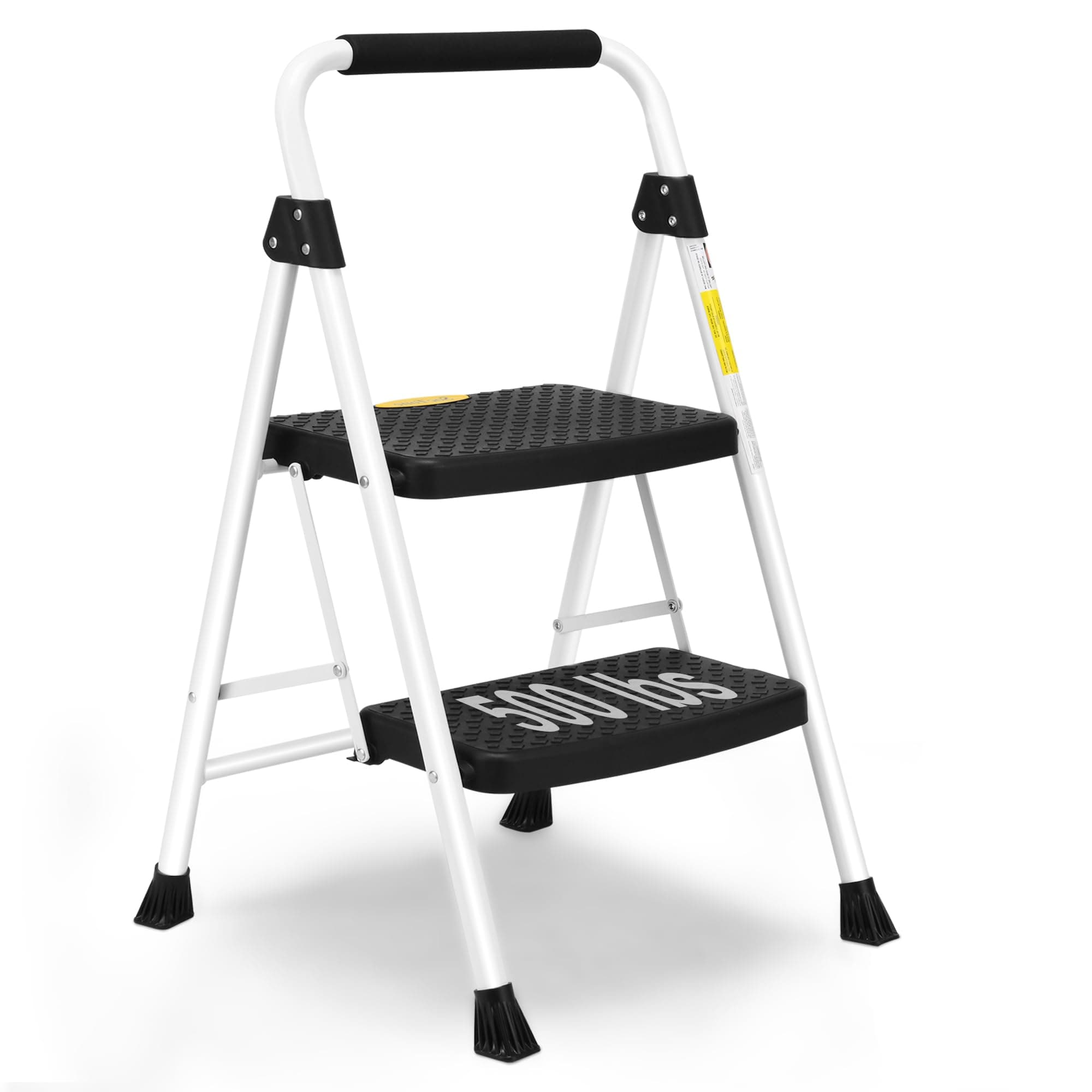 Soctone 2 Step Ladder, Folding Step Stool for Adults & Kids, with Handle, Wide Anti-Slip Pedal, Lightweight, Multi-Use for Household and Kitchen, 500lbs Capacity Small Step Stool, White