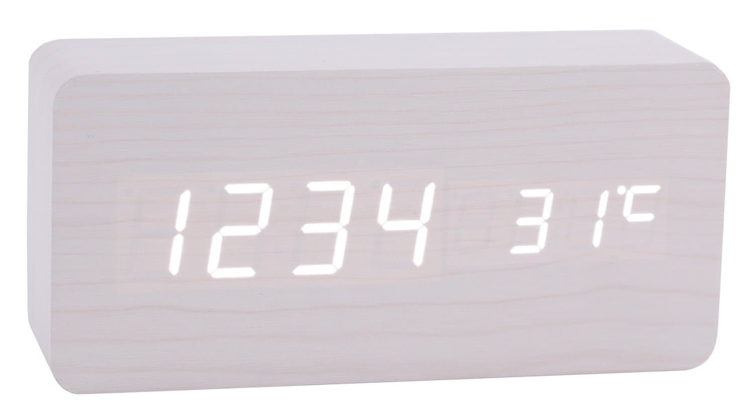 Aibrou 4570150mm Cube Wooden Mini Acoustic Control Clock Digital LED Desk Alarm Clock Thermometer Calendar White