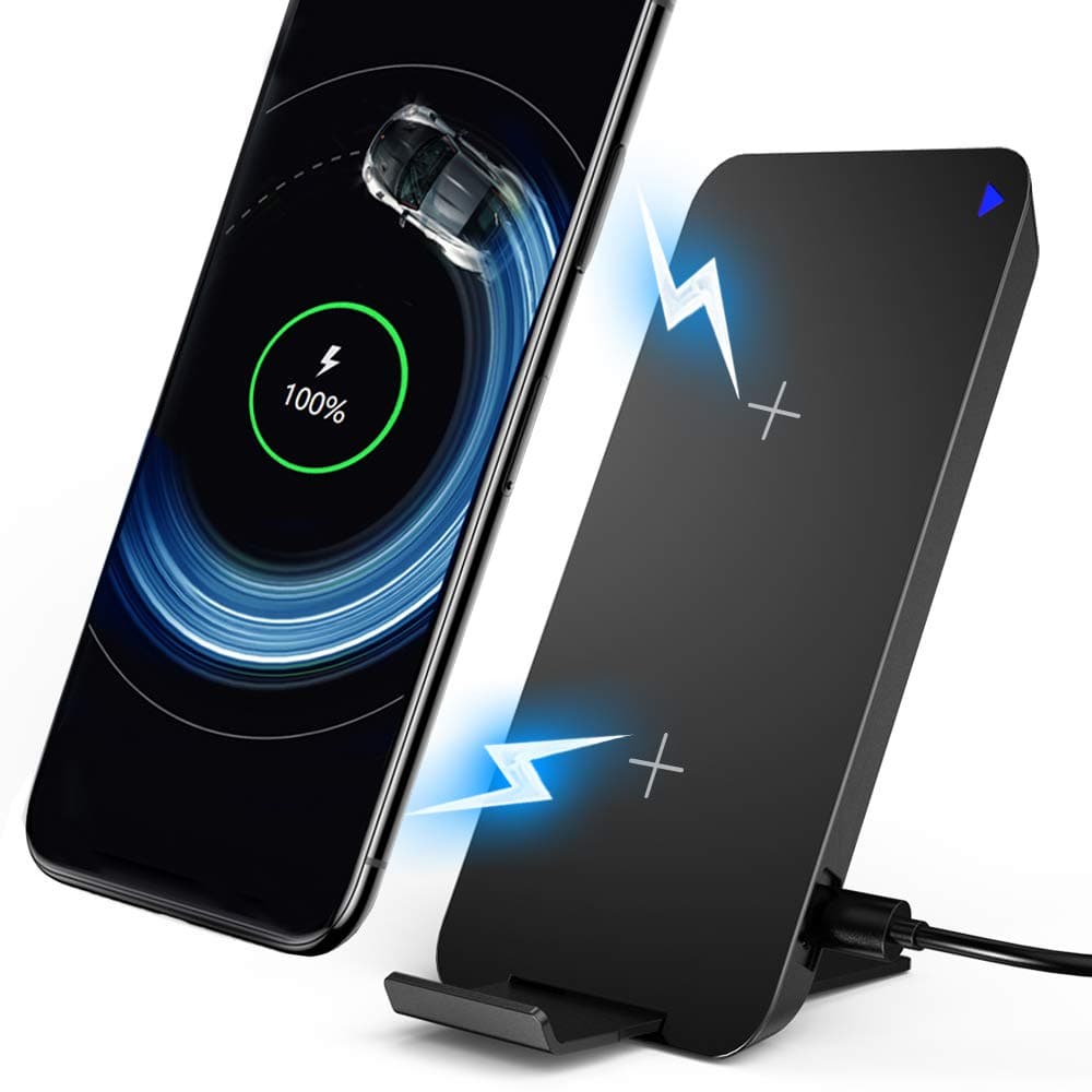 DesertWest Wireless Charger Stand 10W Qi Fast Wireless Charging Dock, Bedside Wireless Phone Charger Compatible with New iPhone SE 2020/11/8/XS/XR/X, Samsung Galaxy S20/S10+/S10 All Qi Enable Phones