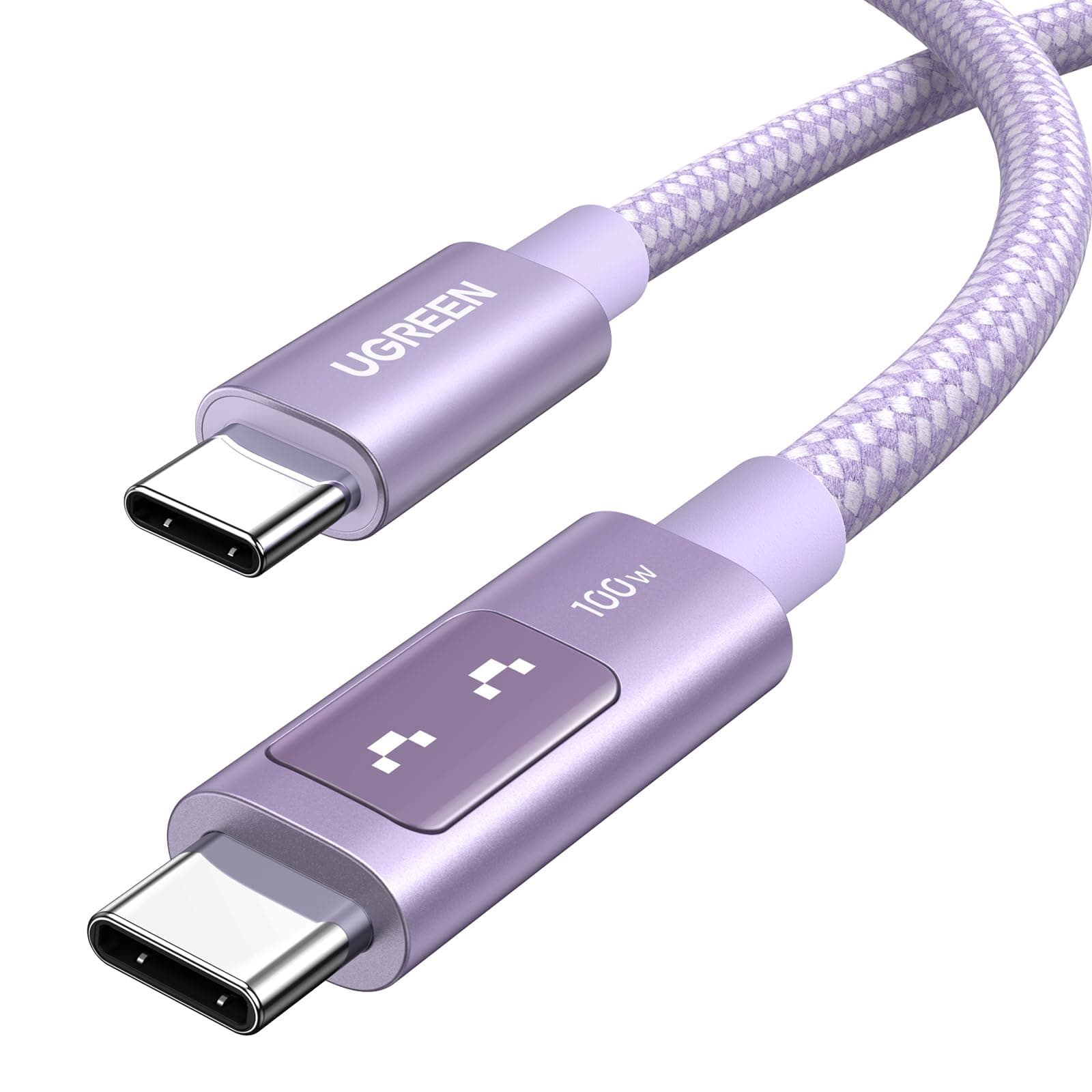UGREEN Uno Type C Cable 100W/5A PD3.0 Ultra Fast Charge E-maker Chip LED Smile Visualization Nylon Braid High Durability USB C to USB C Compatible with iPhone 17/16/15 Series, MacBook Pro, Matebook