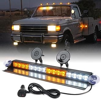 Xprite Windshield Dash Strobe Light Bar Aluminum w/Suction Cups, White&Amber LED Deck Hazard Warning Flashing Traffic Advisor Lights for Emergency Construction Vehicles POV Trucks EMS Snowplow