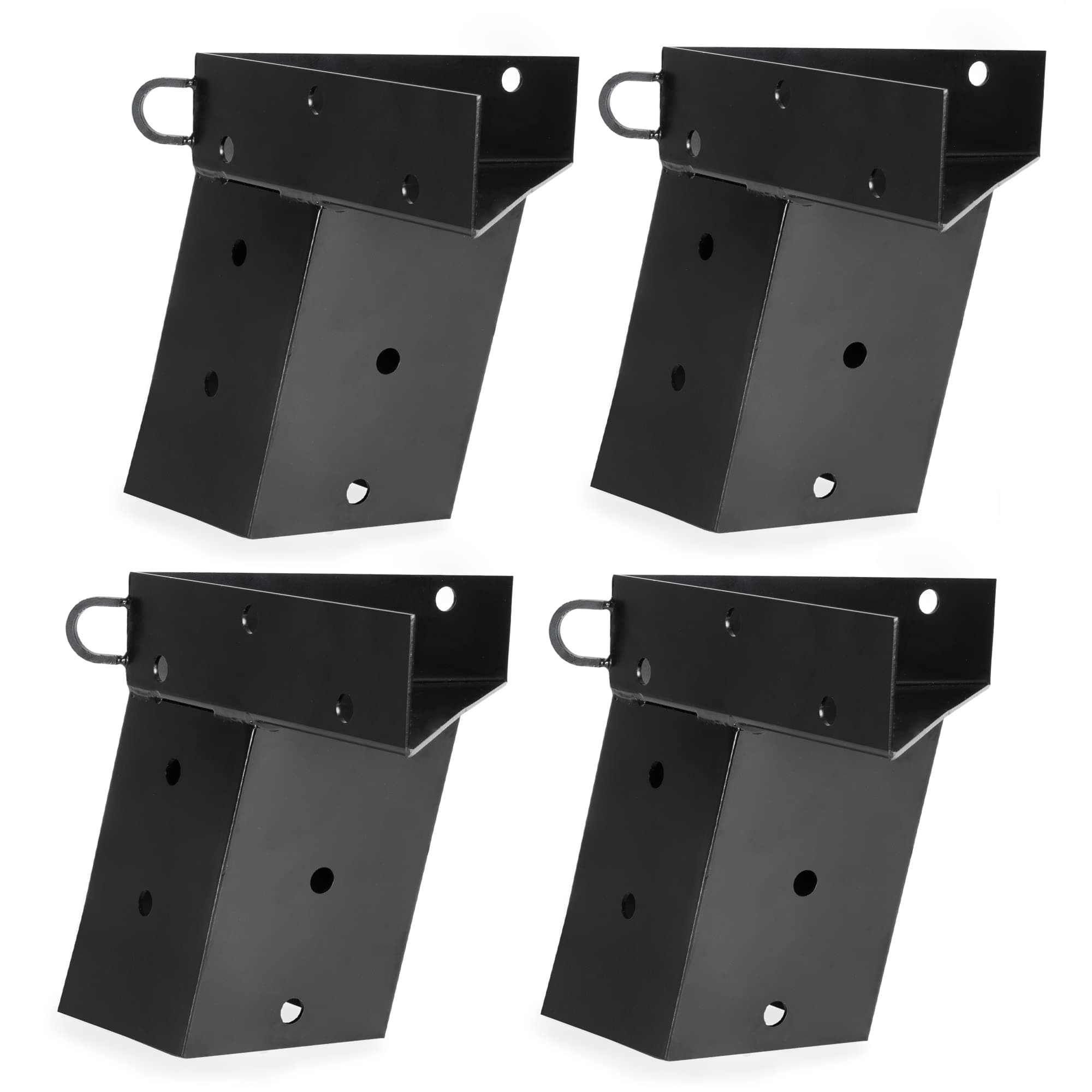 Iron Forge Deer Stand Brackets, 4x4 Inch Black Powder Coated Steel Tree Stand Elevator Bracket for Outdoor Hunting Platform, Elevated Deer Blinds, Tower Stands, Box Blinds, 4 Pack Includes Accessories