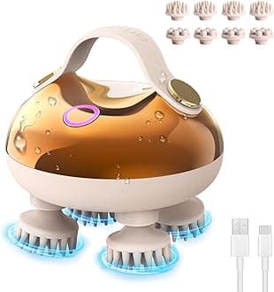 Electric Scalp Massager, Waterproof Head Massager with Replacement Silicone Heads for Hair Growth, Handheld Massager for Head Body Relaxation, Stress Relief and Hair Care, Gifts for Women Men