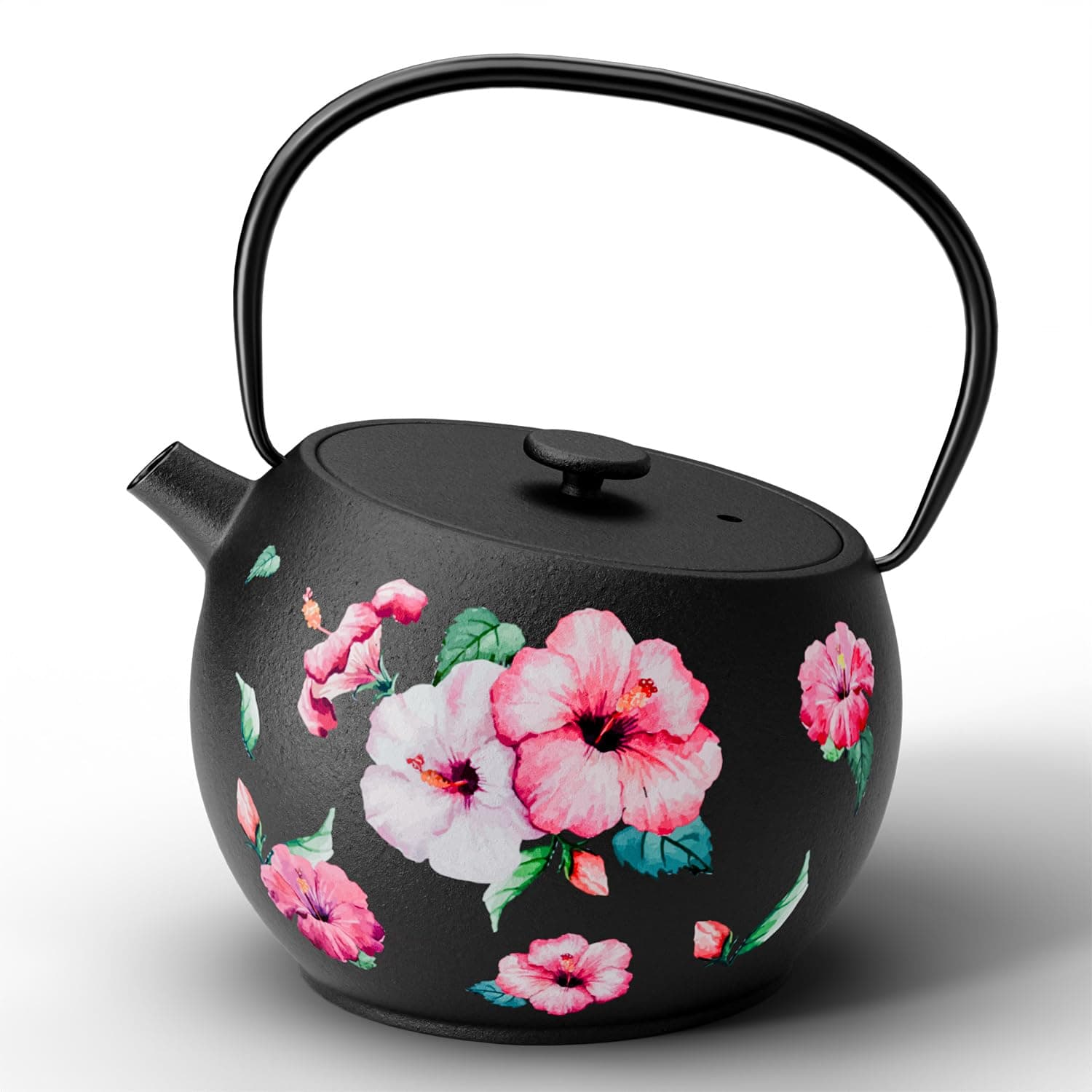 Toptier Teapot with Removable Infuser, Cast Iron Tea Kettle Stovetop Safe, Solid Geometry Ball Design Tea Pot Coated with Enameled Interior for 32 Ounce (950 ml), Morning Glory