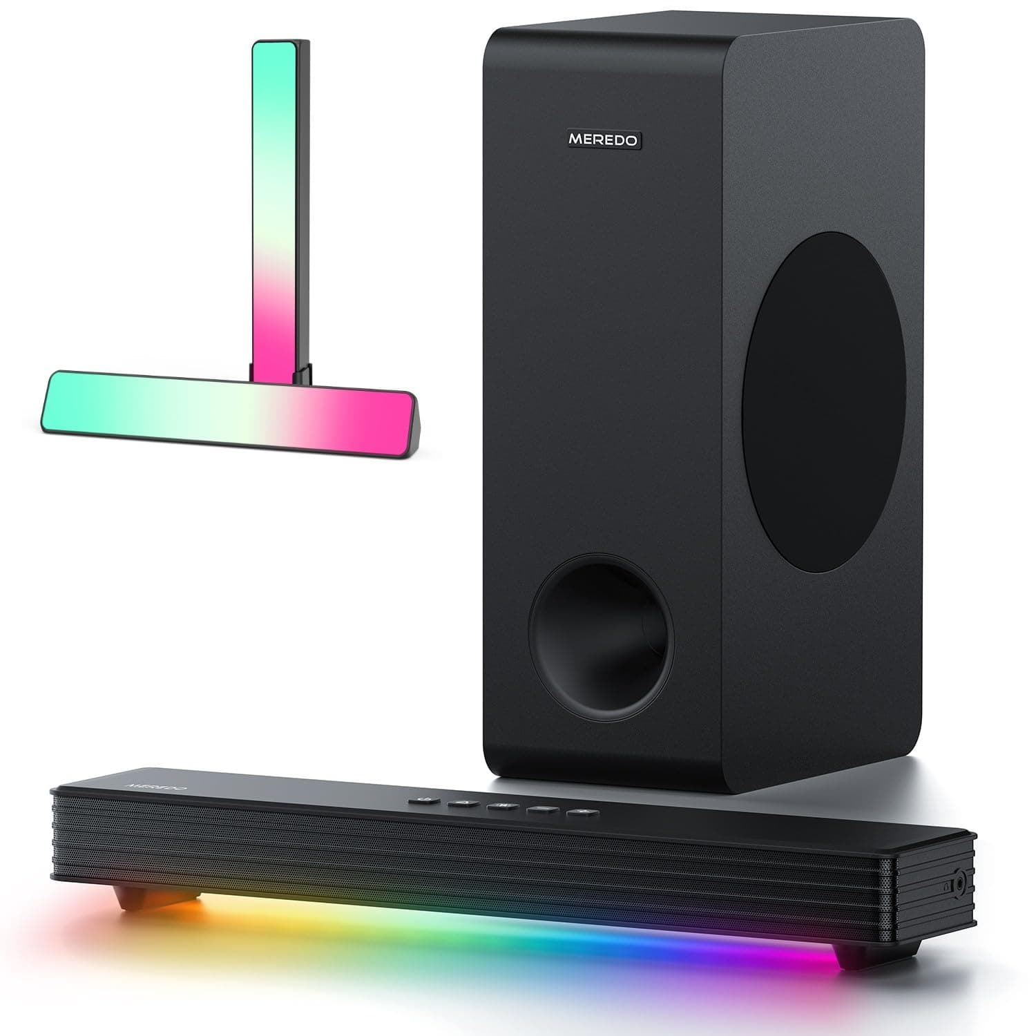 MEREDO Sound Bar with Subwoofer & Light Bars