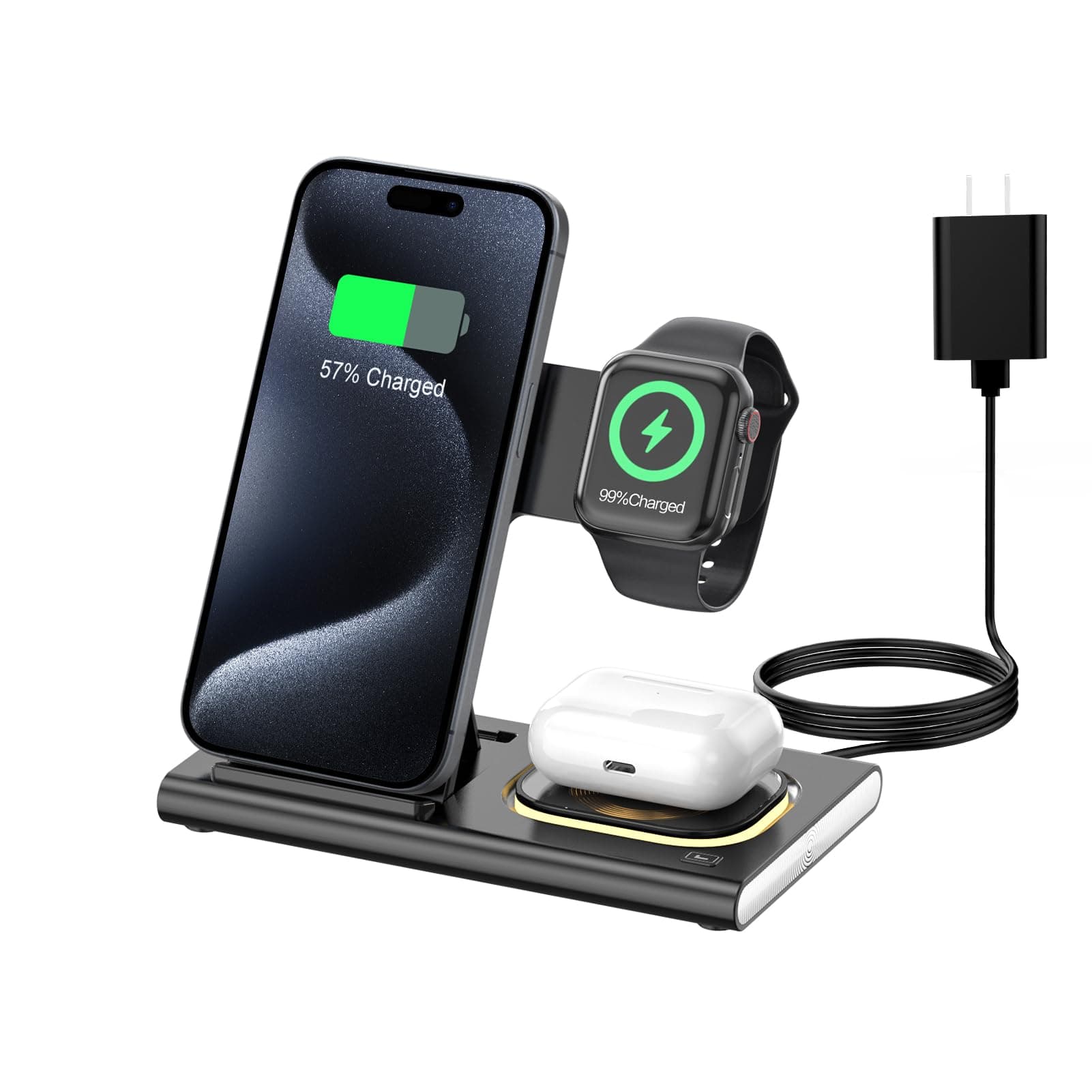 3 in 1 Charging Station for iPhone 17 - Wireless Charger for Apple Devices for iPhone 17 16 15 14 13 12 11 Pro Max - Foldable Wireless Charging Station Dock Stand for Apple Watch Series & AirPods