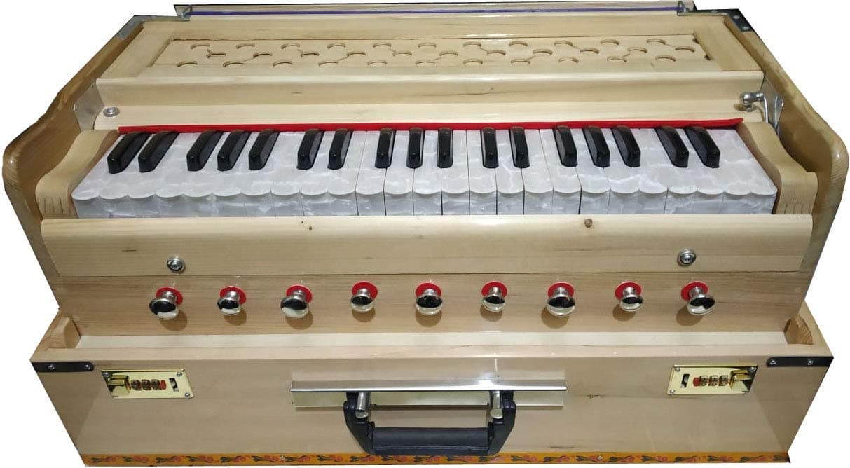 Best Harmonium 9 Stopper(Portable), Chudidaar 7 Bellow, 42 Key, Two Reed(Bass-Male),3 1/2 Octave,Coupler, Harmonium With Cover (NATURAL COLOUR)