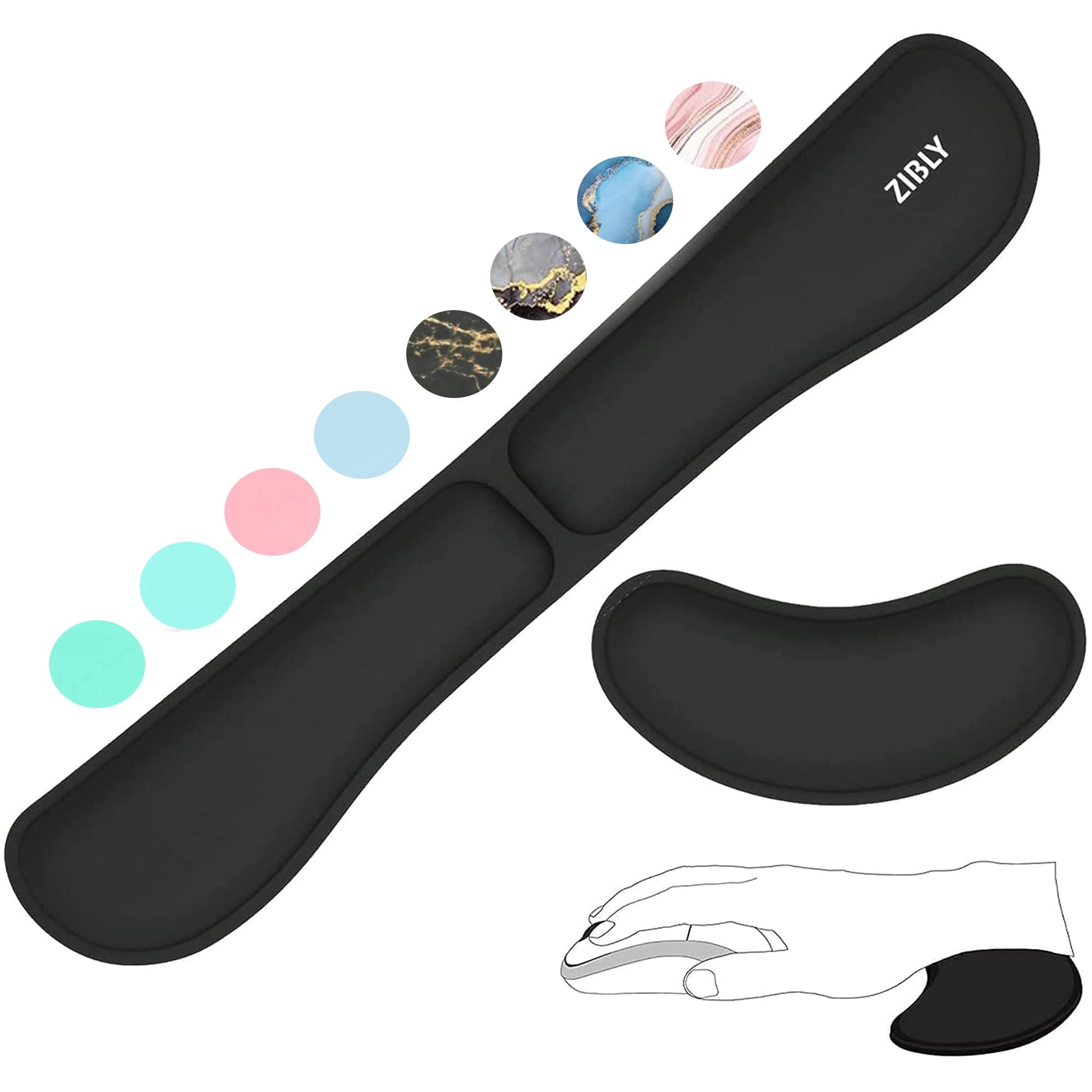 Zibly Ergonomic Gel Keyboard Wrist Rest & Mousepad Rests for Computer, Silky Memory Foam for Typing (Black Combo)