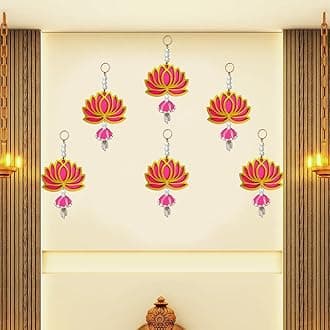 Lotus Pink Jhumka Wall Decor Hanging Set of 6 - Diwali Showpiece Gift Home Temple Pooja Festival Wedding Marriage Stage Decoration