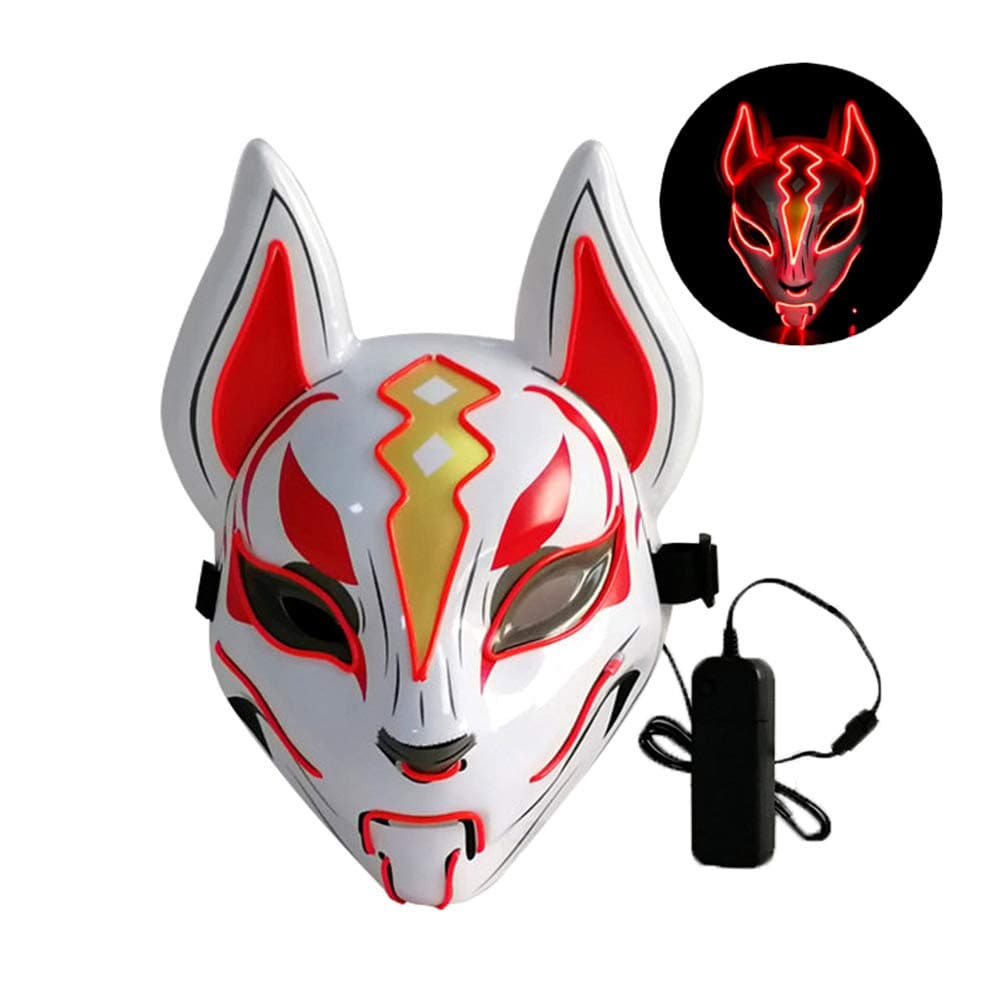 Traioy Fox Full Face Neon Mask, Light Led Mask Halloween Party Masque Masks Glow in The Dark Horror Mask Glowing Masker Purge,Red