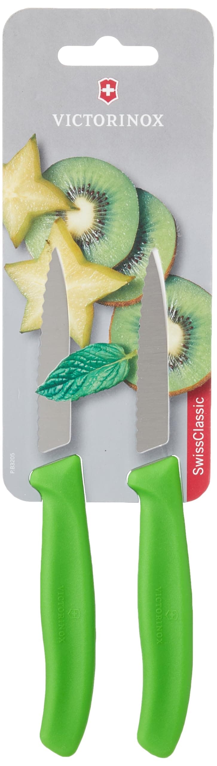 Victorinox Swiss Classic, Paring Knife, Extra Sharp Blade, Wavy Edge, 8 cm, Robust Plastic Handle, Stainless Steel, Green