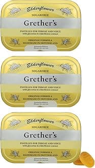 Sugarfree Elderflower Pastilles – Premium Swiss Throat Lozenges for Dry Mouth & Throat Comfort – Intense Fruit Flavor – Gluten & Lactose Free – Gift for Singers – 2.1 oz, 3 Pack