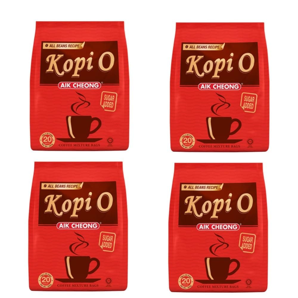 4 Pack Aik Cheong 2 in 1 (Kopi O) Black Coffee Mixture Bags Sugar Added Imported from Malaysia (4x20 Bags) Free Express Delivery