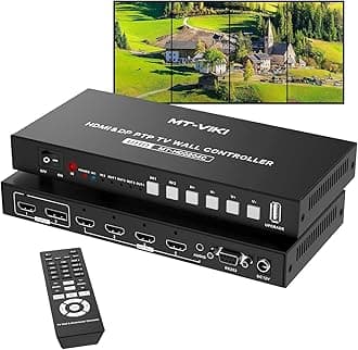MT-VIKI 4K@60Hz HDMI+DP Video Wall Controller 2X2, Support 90°/ 180° /270° Rotate, Support Resolution UP to 4K@60Hz for 2X2 Mode, 8K@60Hz for 1X4 Mode (2 Input 4 Output)