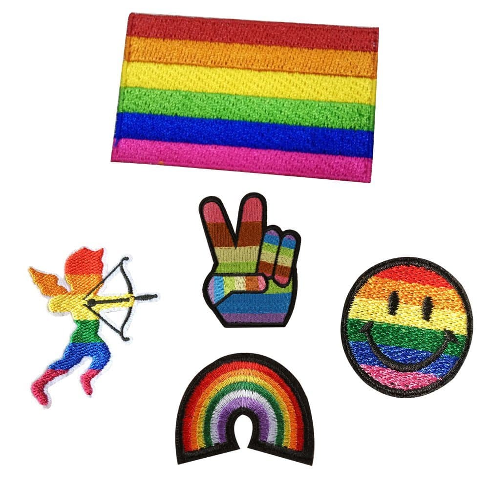 XUNHUI Flag Patches Rainbow Smile Peace Embroidered Iron On Patch for Clothes Pride Badges Backpack Applique Sewing Stickers 5 Pieces
