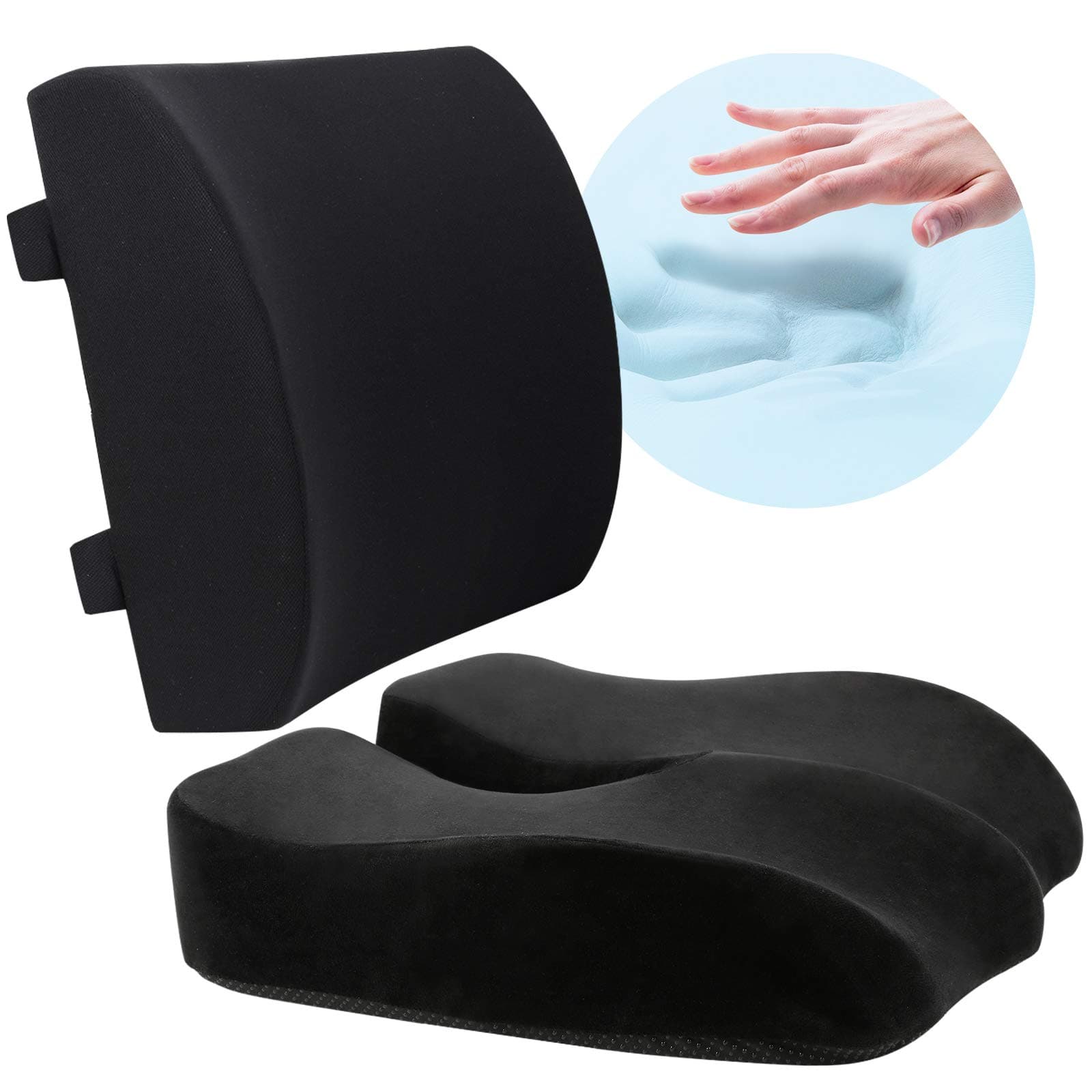 Seat Cushion and Lumbar Support Pillow Set for Car Office Chair, Memory Foam Coccyx Seat Cushion for Lower Back, Tailbone, Sciatica Pain Relief