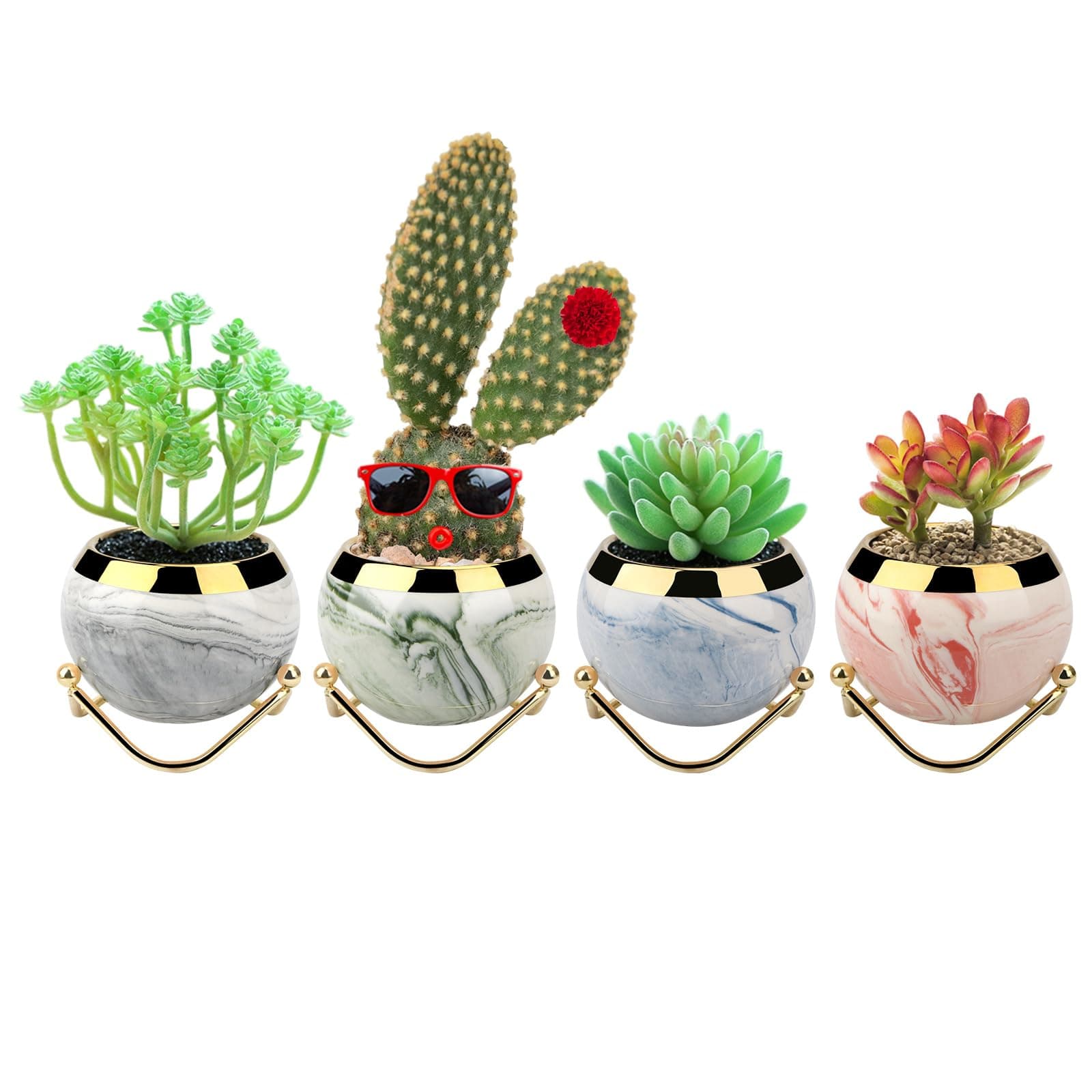 URbazaar Ceramic Succulent Pots, Unique Garden Pots with Drainage, Modern Cactus Pots Planters for Gifts, Home Gardening and Office Desk Decorations