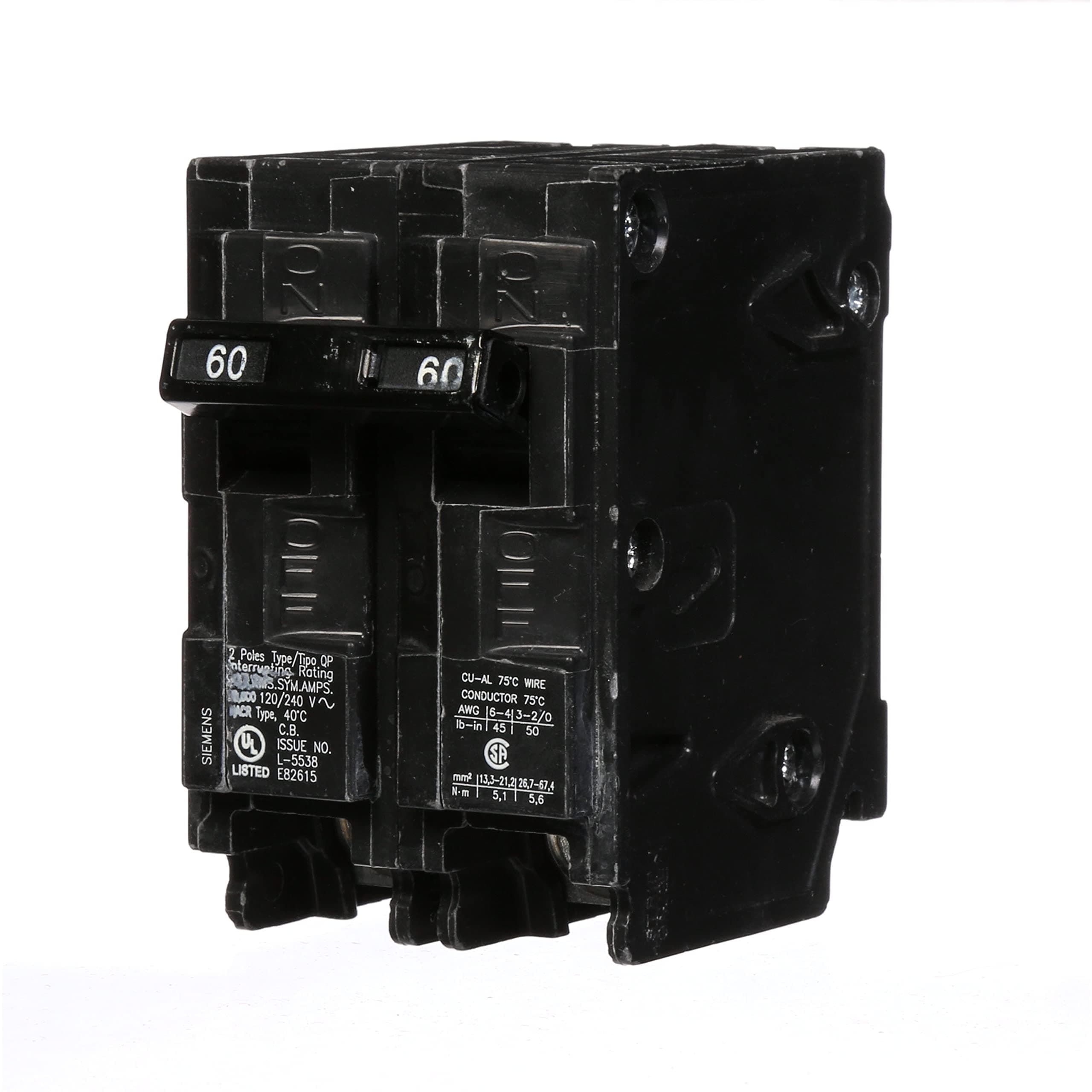 Q260 60-Amp Double Pole Type QP Circuit Breaker, Black