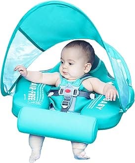 Mambobaby Float with Canopy Size Improved Non Inflatable Infant Baby Pool Float Smart Mambo Float Swim Trainer Baby Swim Float Mambo Baby Float Solid Air Free Water Waist Swimming Ring