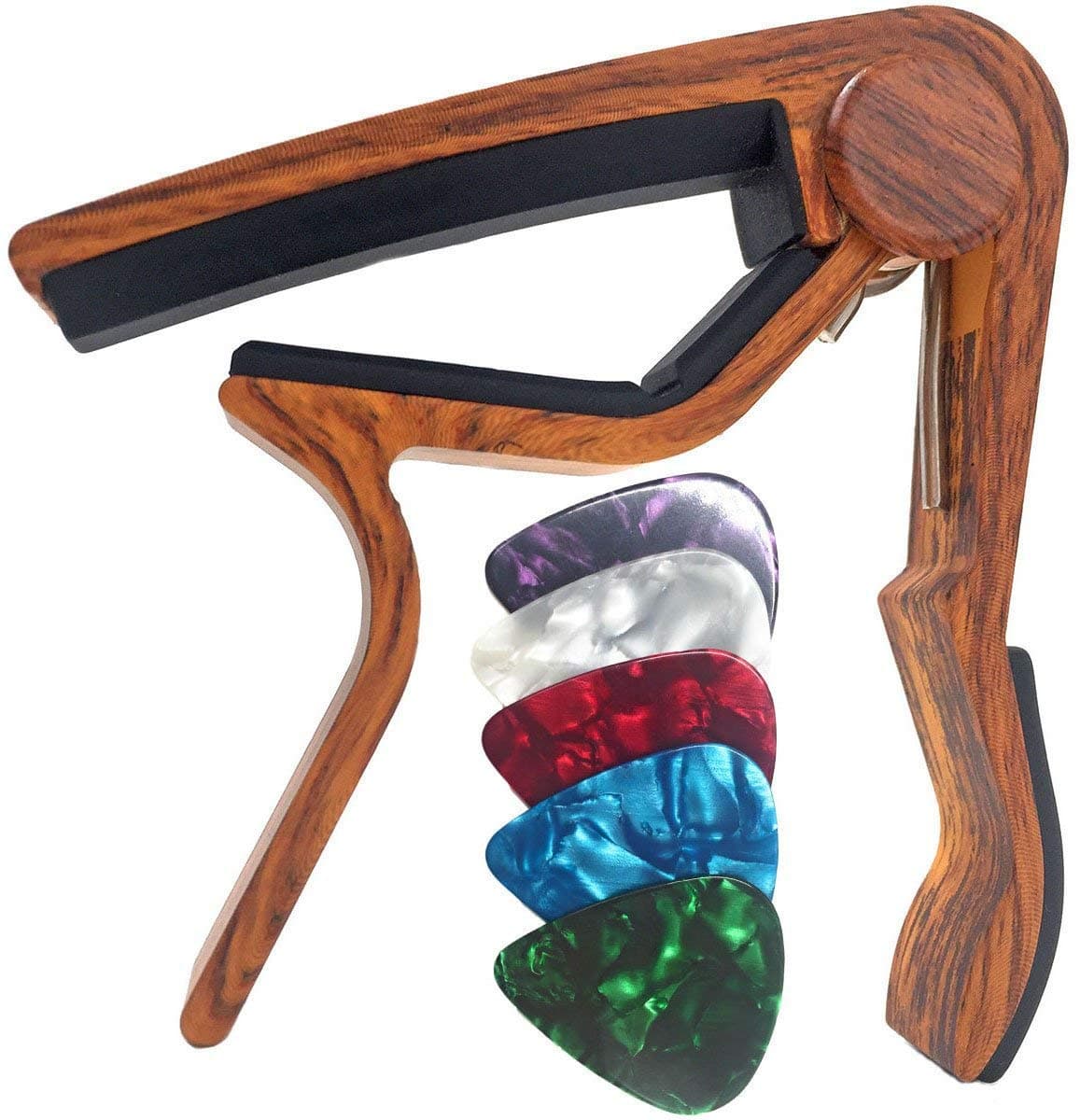 WINGO Guitar Capo for 6-String Acoustic Electric Guitars, Quick Change for Ukulele Banjo Mandolin Bass with 5 Free Picks, Rosewood