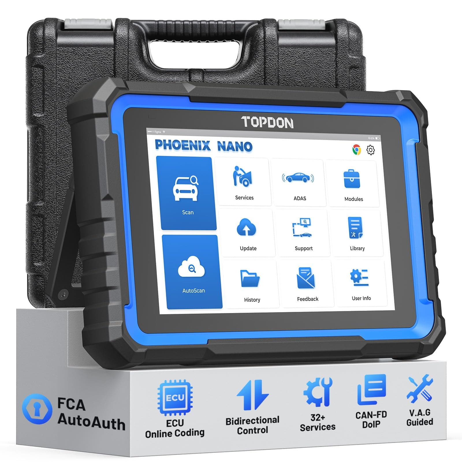 TOPDON Car Diagnostic Scan Tool Phoenix Nano, ECU Coding, All System Diagnostics, Bi-Directional Control, 32+ Reset Services, CAN FD & DoIP, 2 Years Free Updates