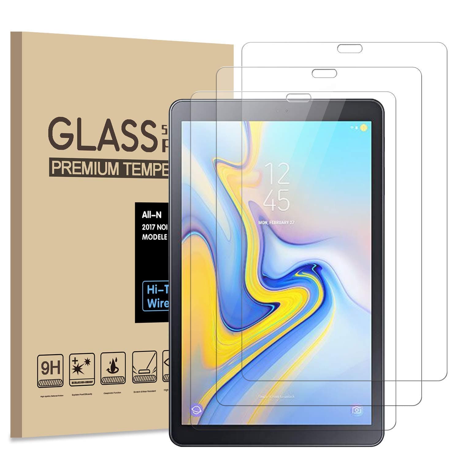 [2 Pack] JBAO Direct Samsung Galaxy Tab A 10.5 Screen Protector (SM-T590/SM-T595), [No Bubble][Anti-Fingerprint] 9H Tempered Glass for Samsung Galaxy Tab A 10.5 inch 2018